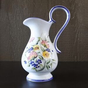 Vintage Handmade Alcobaca Portugal Art Pottery Floral Ceramic Pitcher Jug
